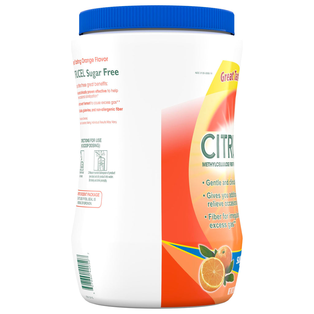 Citrucel Powder Fiber Therapy for Occasional Constipation Relief, 32 oz | Sugar Free, Methylcellulose Fiber Therapy for Irregularity That Won't Cause Gas, Orange Flavor