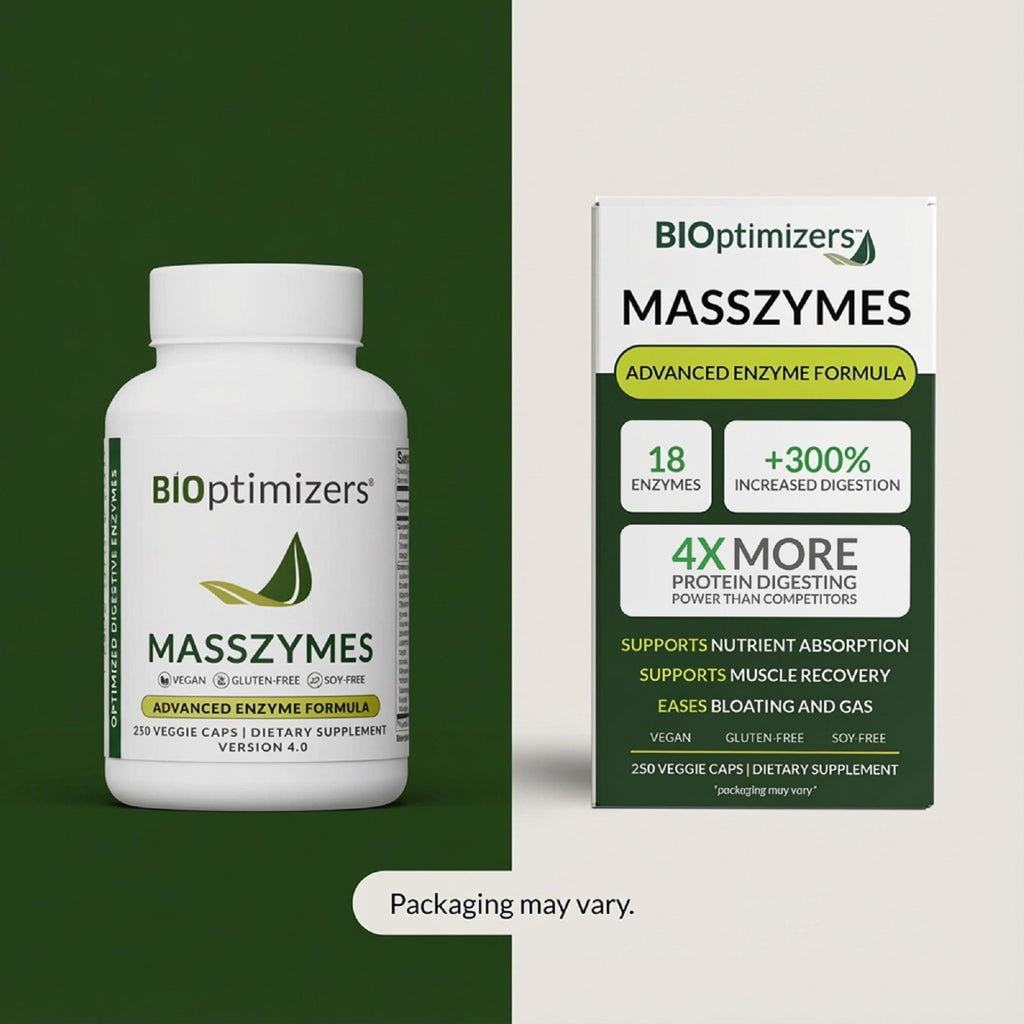 BiOptimizers MassZymes - Complete Digestive Enzymes Supplement for Gut Health - Bloating Relief for Men and Women - Lipase Amylase Bromelain Digestive Enzymes (250 Capsules)