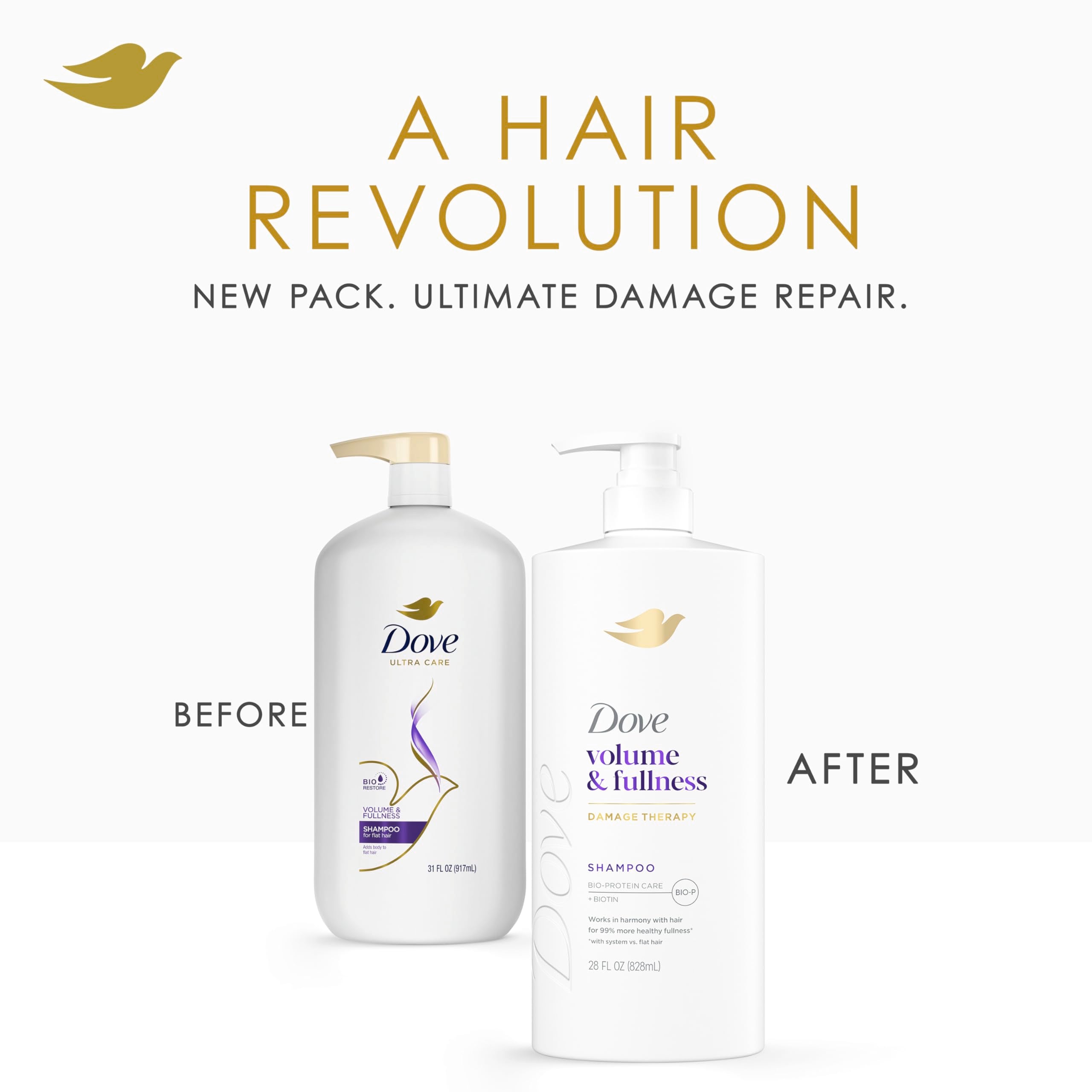Dove Shampoo Volume & Fullness for Fine, Thin Hair with Bio-Protein Care Technology and Biotin 28 Fl Oz (Pack of 4)