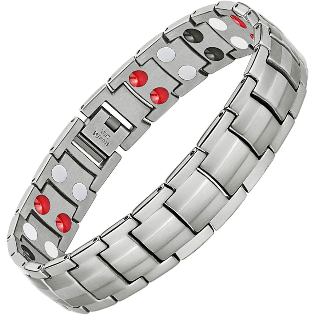 Buy now Feraco Mens Magnetic Bracelet Titanium Steel Magnetic Bracelet with Double Row 4 Elements Magnets (Silver) at indiglob india