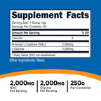 Nutricost NAC + Glycine Powder (250 Grams) Unflavored, Gluten-Free | 2,000mg NAC + 2,000mg Glycine per Serving, Vegan, GMO-Free, 62 Servings