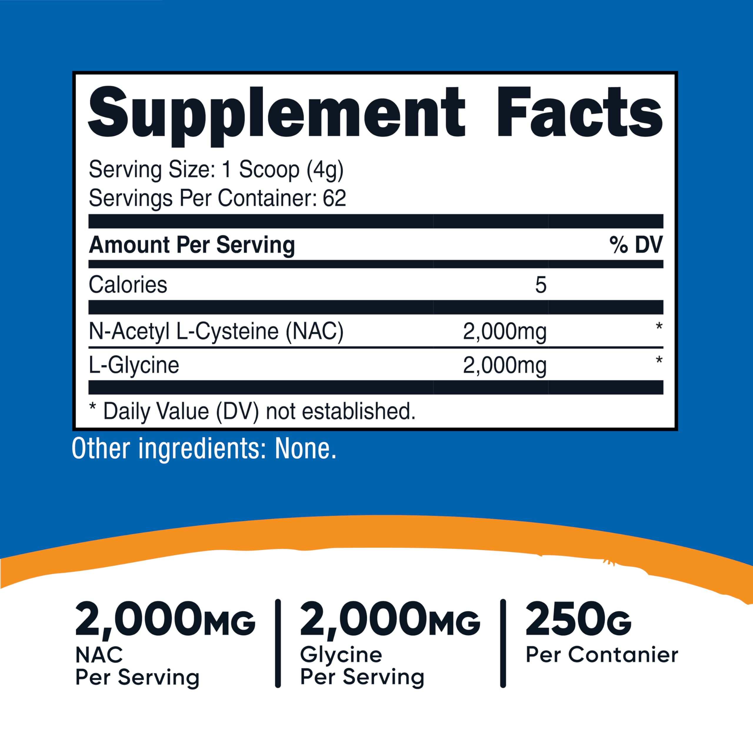 Nutricost NAC + Glycine Powder (250 Grams) Unflavored, Gluten-Free | 2,000mg NAC + 2,000mg Glycine per Serving, Vegan, GMO-Free, 62 Servings