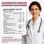 Magnesium Complex Gummies for Women, Triple Magnesium Complex with Glycinate, Malate, Taurate, Magnesium Complex 350 mg with L-theanine & Glycine for Relax, Sleep, Immune Support, Sugar Free, 60 Ct