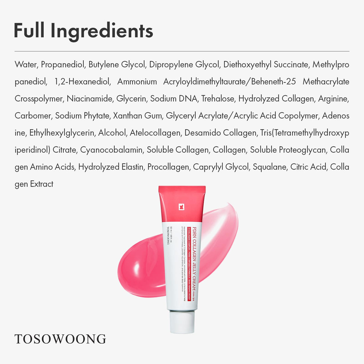 TOSOWOONG PDRN Collagen Jelly Cream for Firming, Uneven Tone & Glow