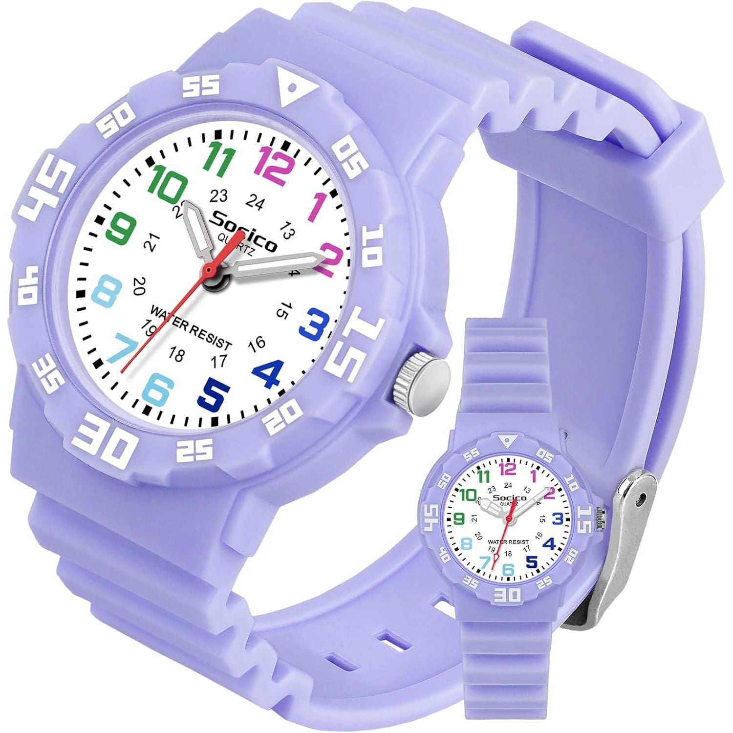 Buy now SOCICO Children Analog Watch for Boys Girls Waterproof Time Teaching Watch with Soft Band, Learning Time Wrist Watch Easy to Read Christmas Gifts for Kids Ages 3-12 Great Gifts Purple at indiglob india
