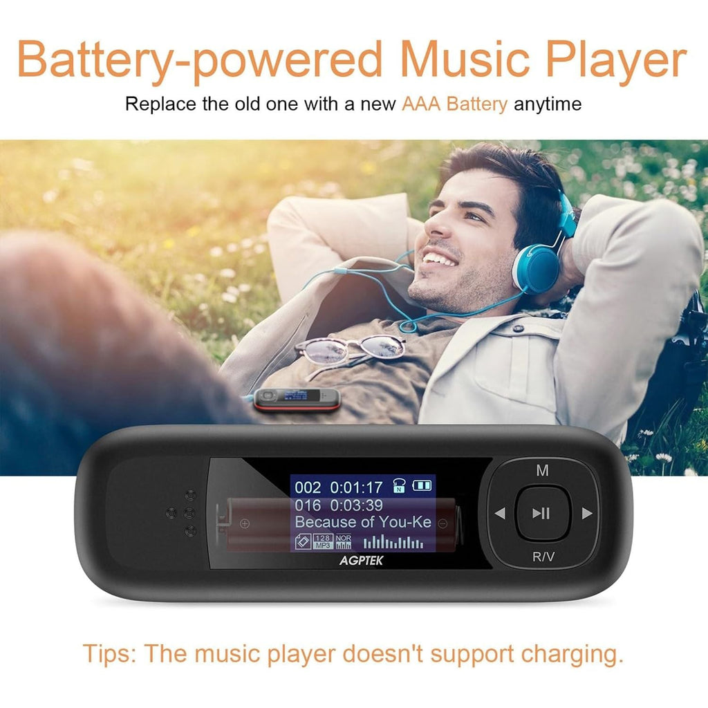Buy now AGPTEK U3 USB Stick Mp3 Player, 8GB Music Player Supports Replaceable AAA Battery, Recording, FM Radio, Expandable Up to 128GB, Black at indiglob india