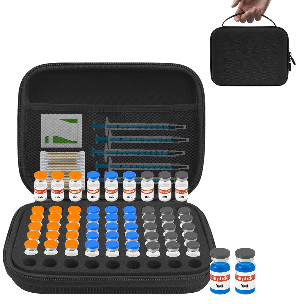 3ML Peptide Case – 63-Slot Peptide Organizer with Mesh Pocket, Fits 3ml Bottles, Peptide Storage Case for Fridge (Bag Only)