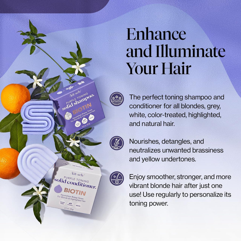 Buy now Kitsch Toning Purple Shampoo & Conditioner Bar Set For Blondes & Color Treated Hair - With Biotin for Strengthening & Neutralizing Brassy Tones - Vegan, Silicone & Sulfate Free - Made in USA at indiglob india