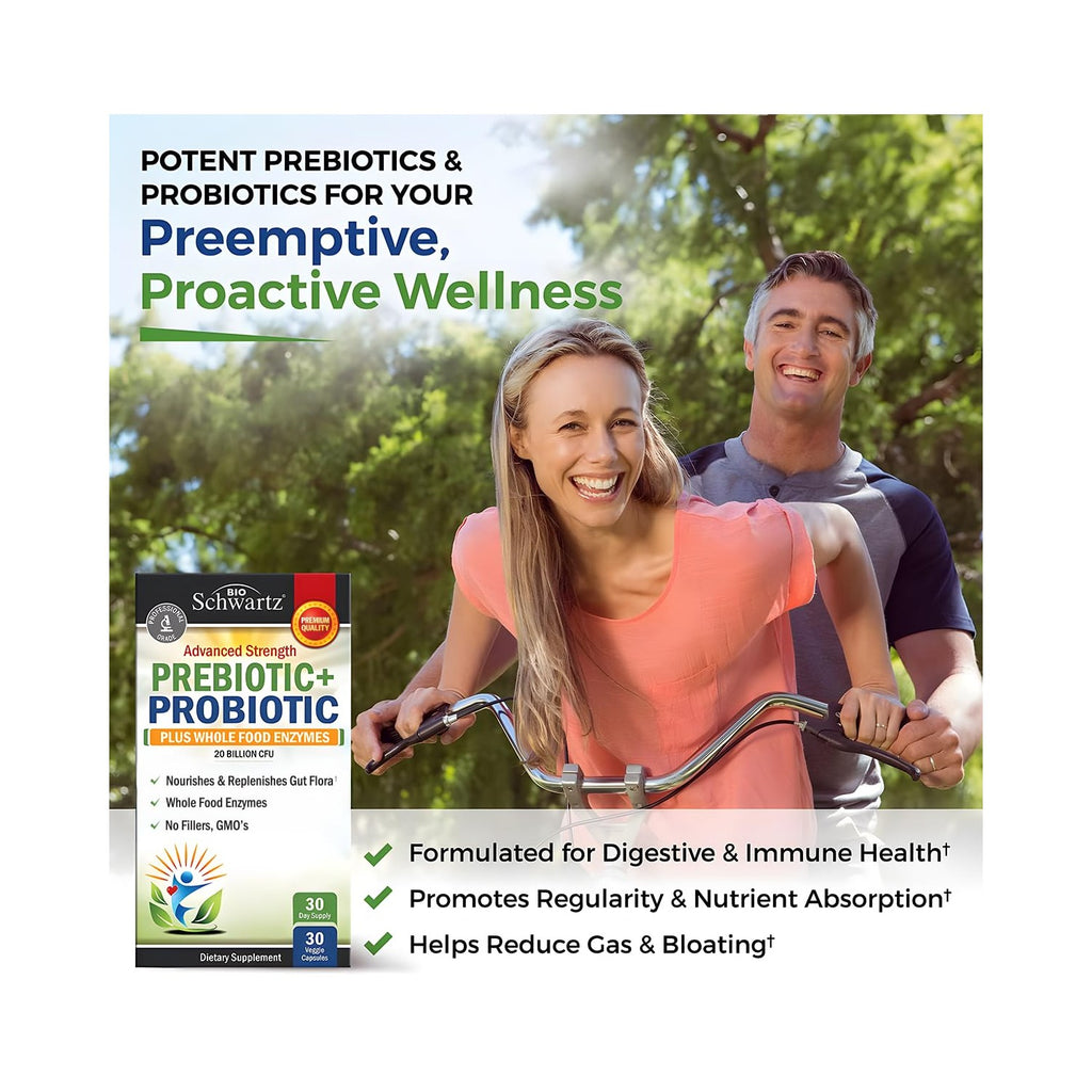 Advanced Prebiotics & Probiotics for Women & Men, 30 Capsules | Digestive Enzymes, L. Reuteri, Inulin Fiber for Immune, Digestive and Gut Health Support - Non-GMO, Gluten-Free, Dairy-Free