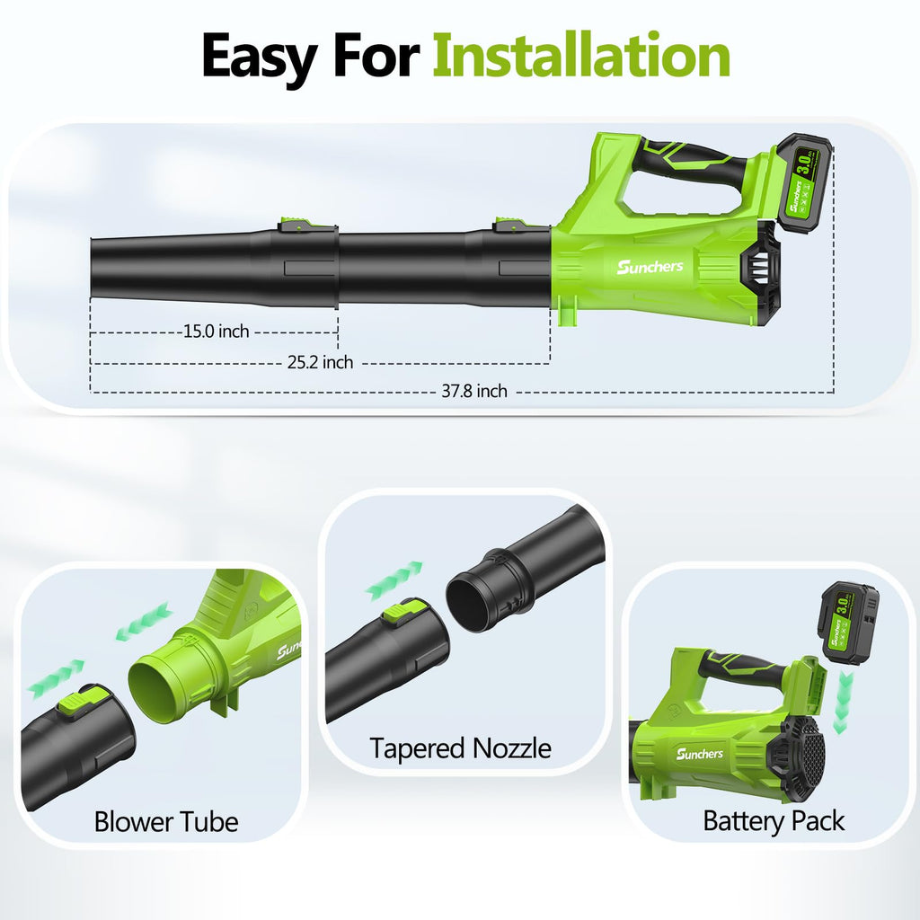 Electric Leaf Blower Cordless 750CFM 250MPH with 3.0Ah Battery and Charger