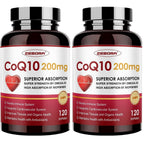 ZEBORA CoQ10 200mg Softgels, 120 Servings | With PQQ, BioPerine & Omega-3, Ubiquinone, High-Absorption, Powerful-Antioxidant, Support Heart & Energy-Production