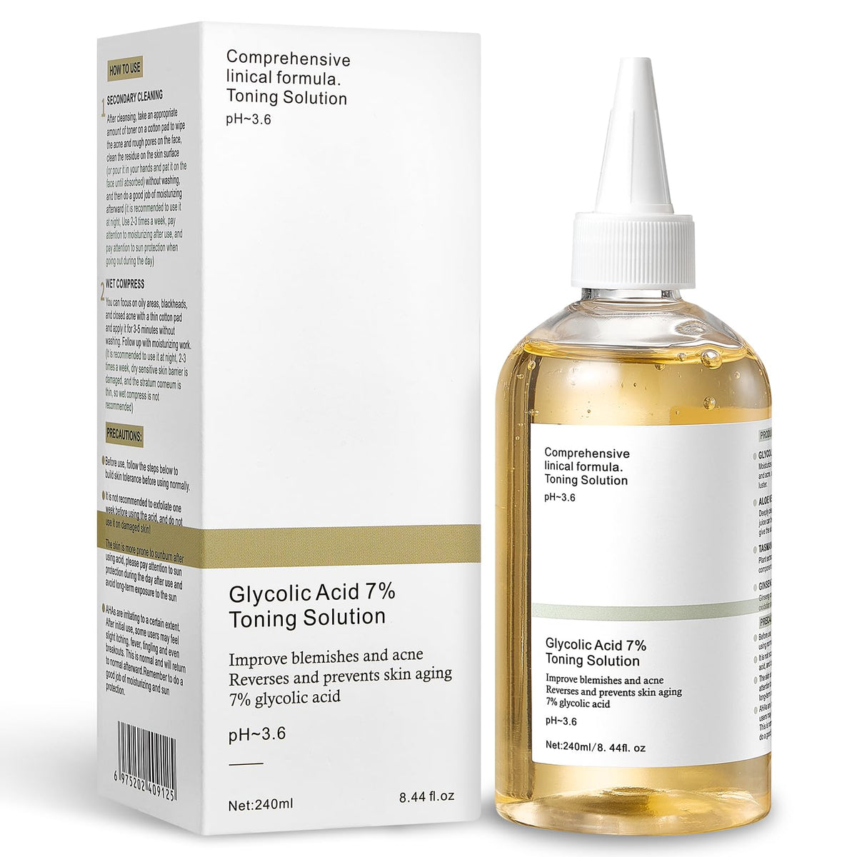 7% Glycolic Acid Exfoliating Toner, Gentle Exfoliating Toner, Smooth Skin, Restores Skin Vitality and Refreshing, Hydrating Formula, Pore Minimizer-240ml/8.44 fl.oz.