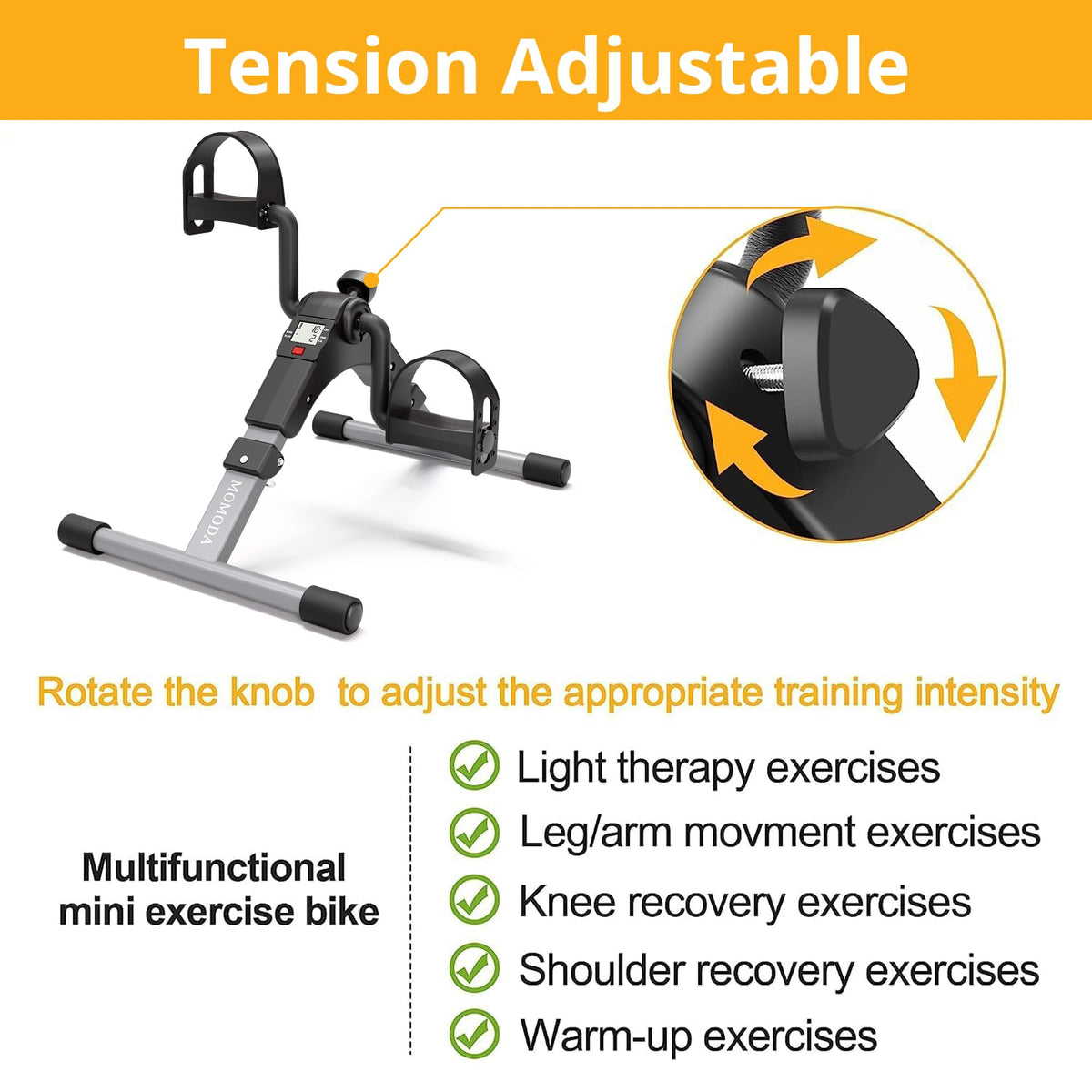 Pedal Exerciser Desk Exercise Bike Leg and Arm Exercise Bike with LCD Monitor Foldable and Portable(Black/Grey)