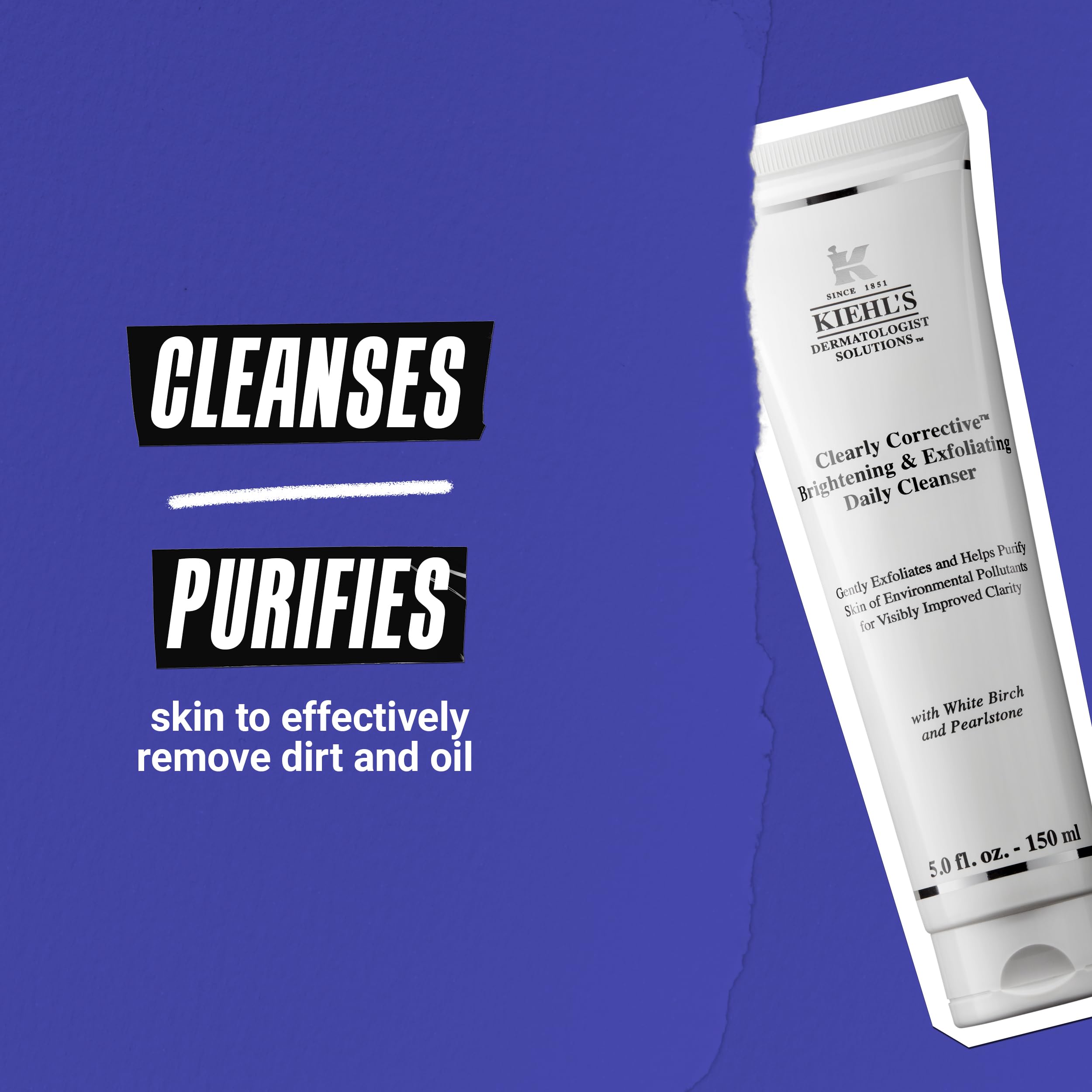 Buy now Kiehl's Clearly Corrective Brightening & Exfoliating Daily Cleanser, Gentle Face Wash for All Skin Types, Purifies & Exfoliates, Removes Dirt & Oil, with White Birch Extract & Peony Extract - 5 fl oz at indiglob india