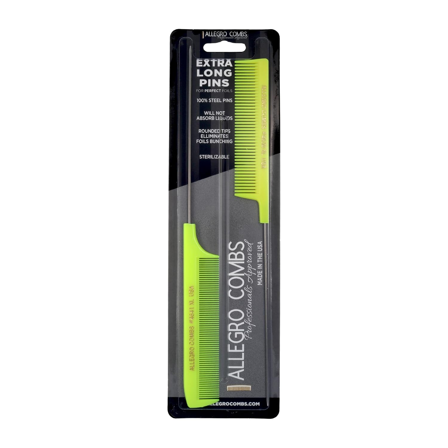 Buy now Allegro XL Pintail Rat Tail & Parting Combs - Metal Tail Foiling & Pin Combs (2 Pc. AQUA & WHITE) Neon Yellow at indiglob india