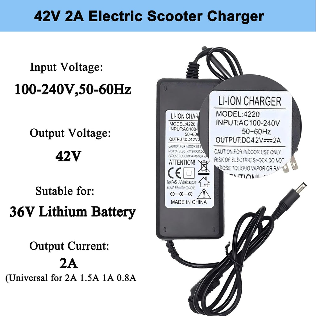 42V 2A Electric Scooter Charger for 36V Li-Batteries, Hover Board Charger Cord with 4 Plugs, Compatible with Gotrax/Ninebot/Jetson/Voyage Scooter Power Adapter