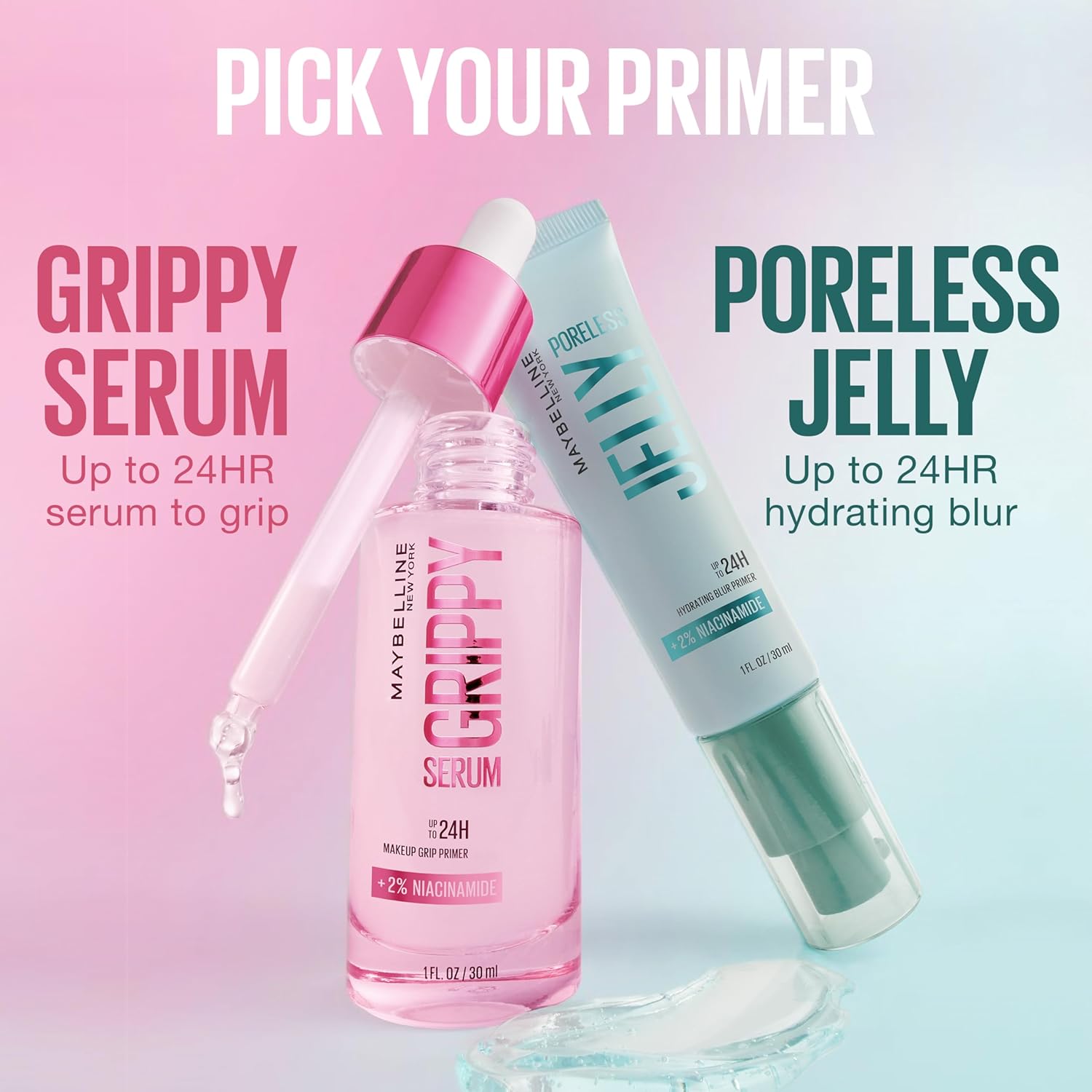 Buy now Maybelline Grippy Serum Primer, Hydrating Makeup Primer with 2% Niacinamide For Up To 24HR Make Up Wear, Clear, 1 Count at indiglob india