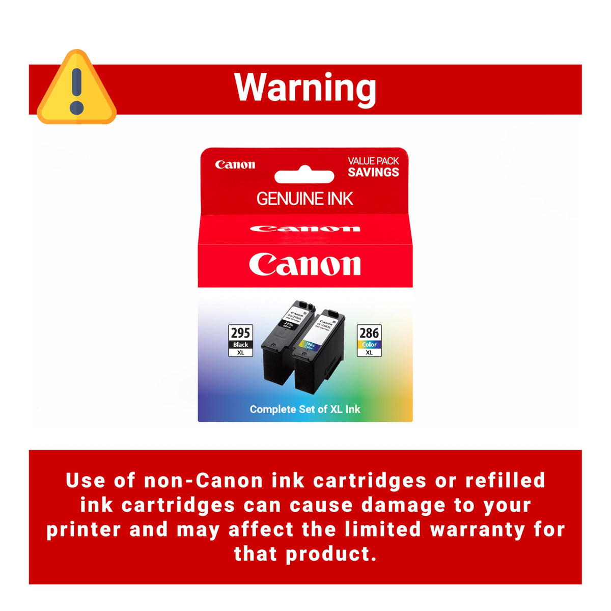 Canon PG-295XL/CL-286XL Genuine Ink Value Pack (2 Cartridges), Compatible with TR7120, TS6520, TS4320