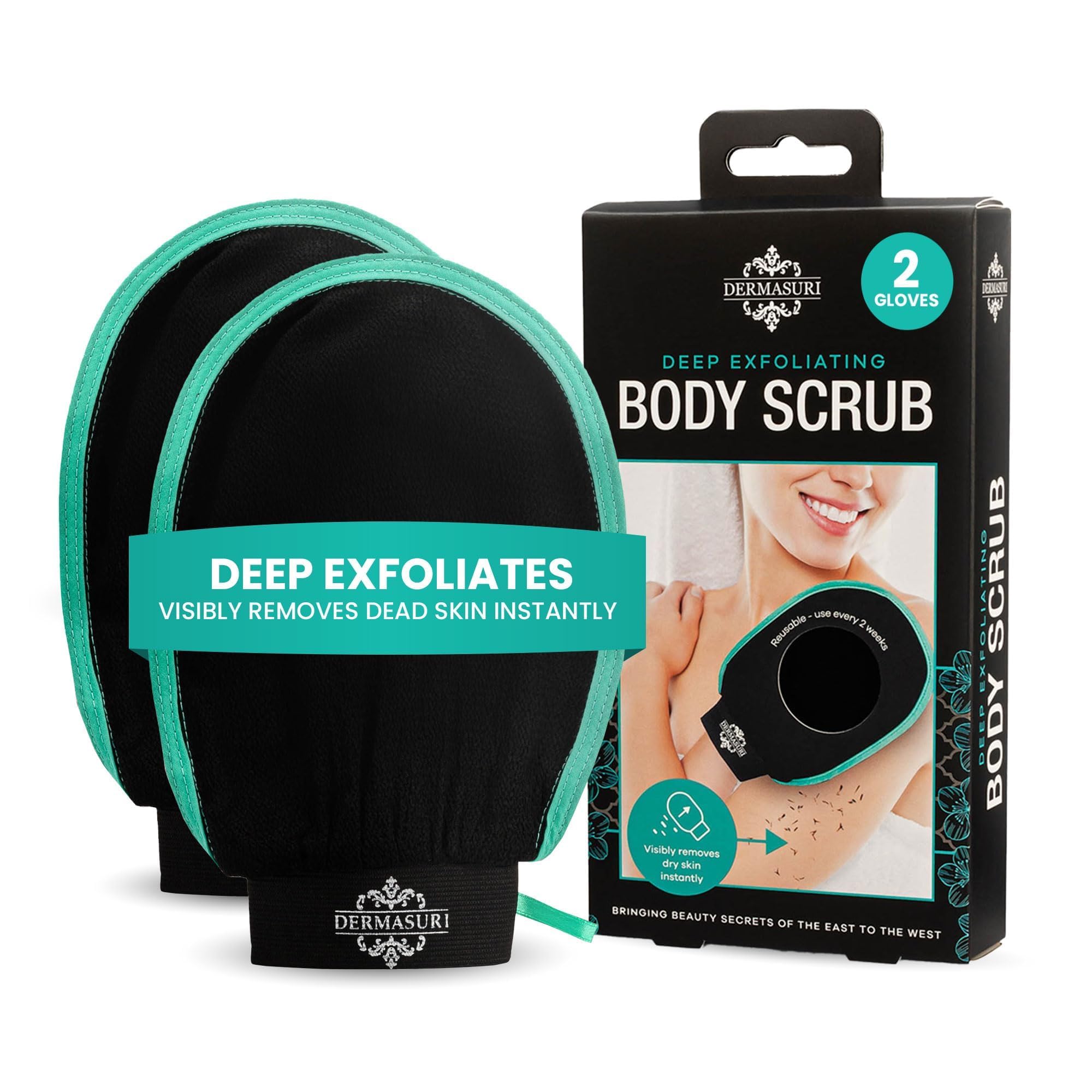 Dermasuri Exfoliating Body Scrubber Glove, Exfoliating Glove, Black (1 Pk) | Body Exfoliating Mitt, Removes Dry Skin Buildup, Keratosis Pilaris Treatment, Body Exfoliator Scrub for Shower & Self Care
