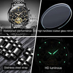 Buy now OLEVS Mens Automatic Watches Skeleton Tourbillon Mechanical Self Winding Luxury Dress Wrist Watch Moon Phase Day Date Waterproof Luminous at indiglob india