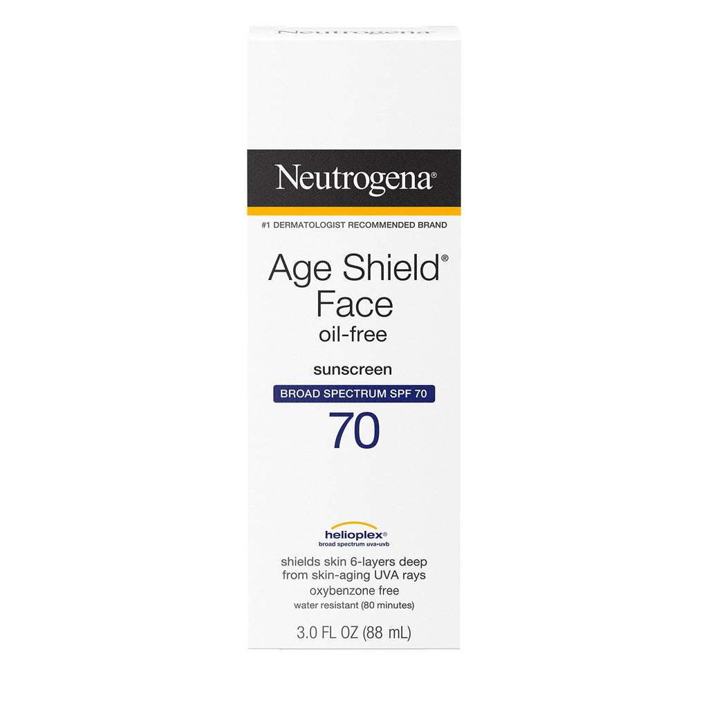 Buy now Neutrogena Age Shield Face Oil-Free Sunscreen Lotion with Broad Spectrum SPF 70, Non-Comedogenic Moisturizing Sunscreen to Help Prevent Signs of Aging, PABA-Free, 3 fl. oz. at indiglob india