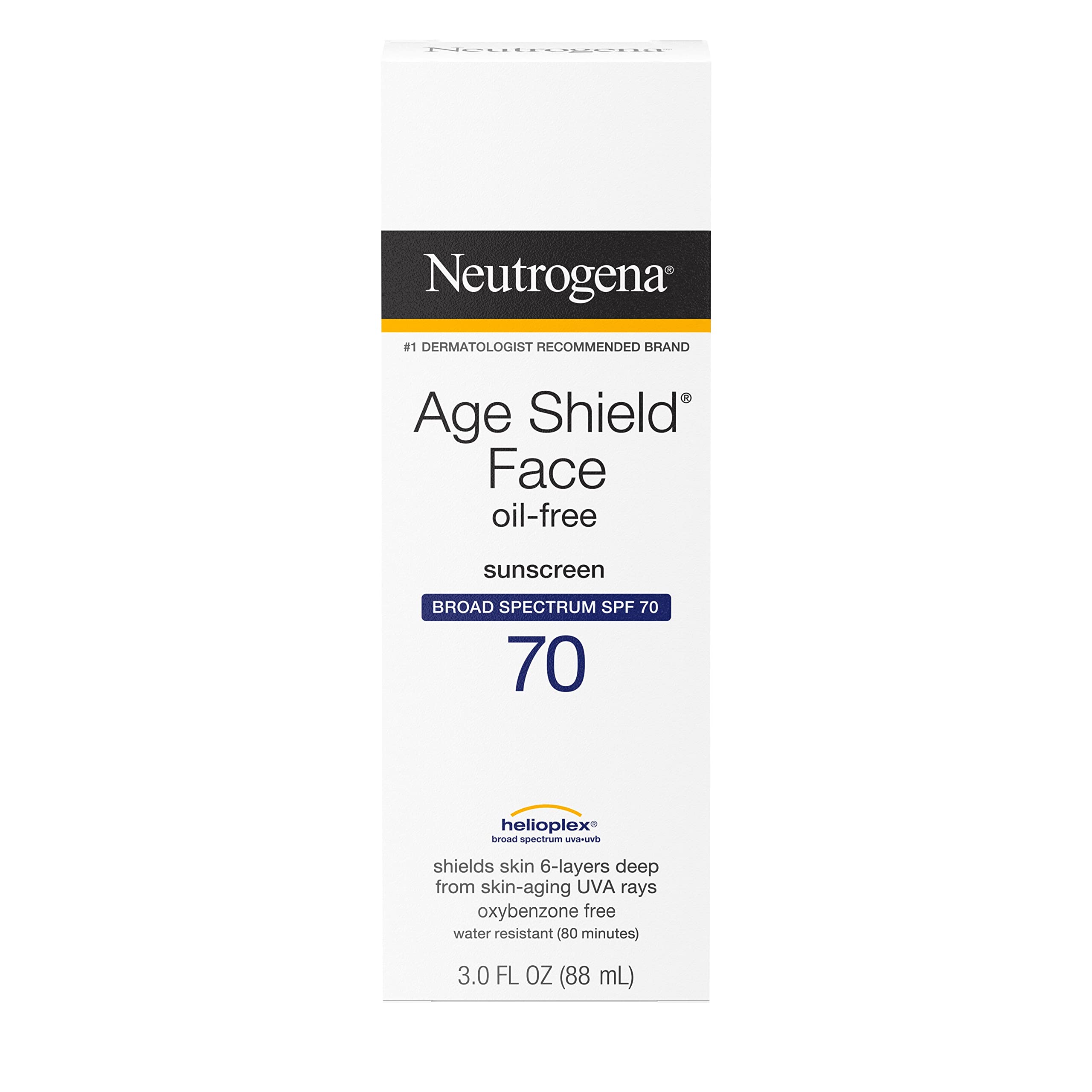 Buy now Neutrogena Age Shield Face Oil-Free Sunscreen Lotion with Broad Spectrum SPF 70, Non-Comedogenic Moisturizing Sunscreen to Help Prevent Signs of Aging, PABA-Free, 3 fl. oz. at indiglob india