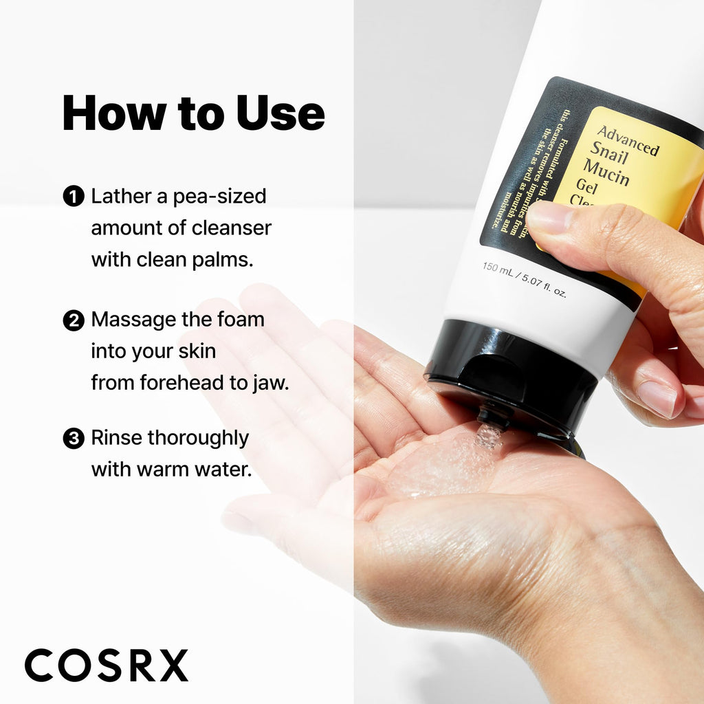 COSRX Advanced Snail Mucin Gel Cleanser for Dull, Sensitive Skin 5.07 oz. | Rich Daily Deep Cleansing Gel Cleanser for Dull, Dry & Sensitive Skin, Korean Skin Care, Korean Face Wash