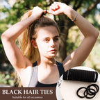 Hair Ties for Girls Elastic Hair Tie 200 PCS Black Soft for Medium Hair Hair Accessories for Women Perfect for Long Lasting Braids Ponytails and More Pain Free Hair Ponytail Holders Hair Elastic Band