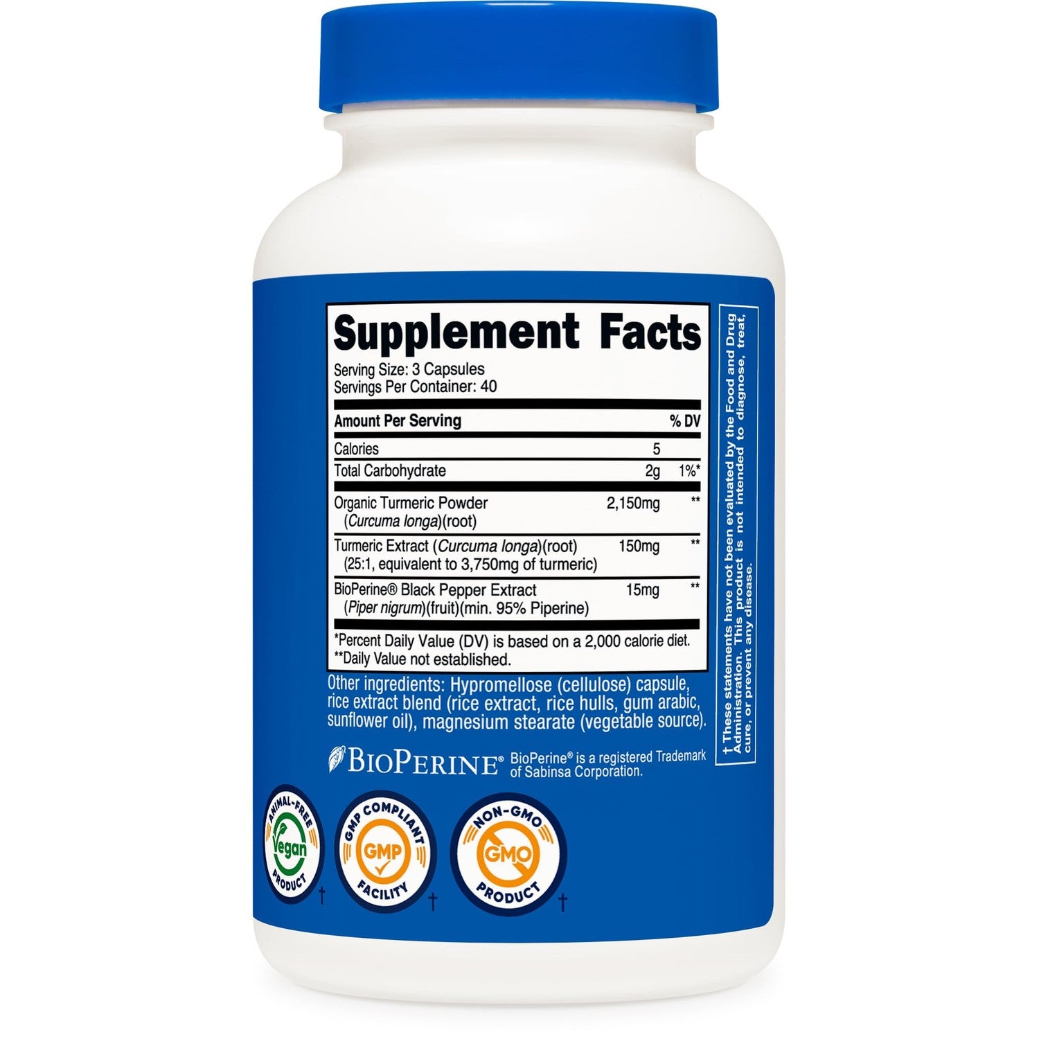 Nutricost Turmeric Curcumin with BioPerine, 2300mg, 120 Capsules, GMO-Free | 95% Curcuminoids, Veggie Capsules, 767mg Per Cap, Gluten Free