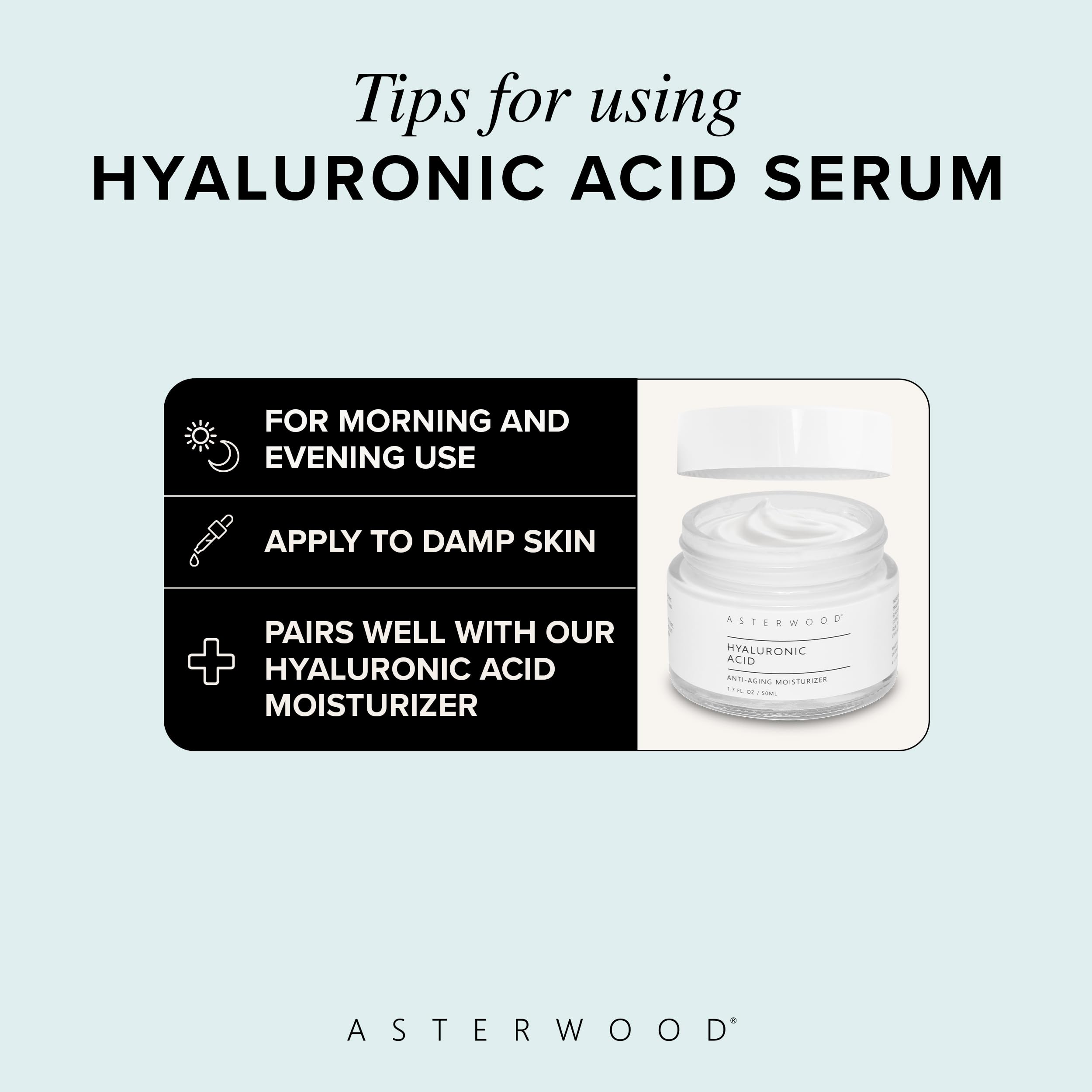 Asterwood Pure Hyaluronic Acid Serum for Face, Anti-Aging & Hydrating | Deep Hydrating, Plumping & Smoothing Serum, Cruelty-Free, Fragrance-Free & Vegan, 8 Fl Oz