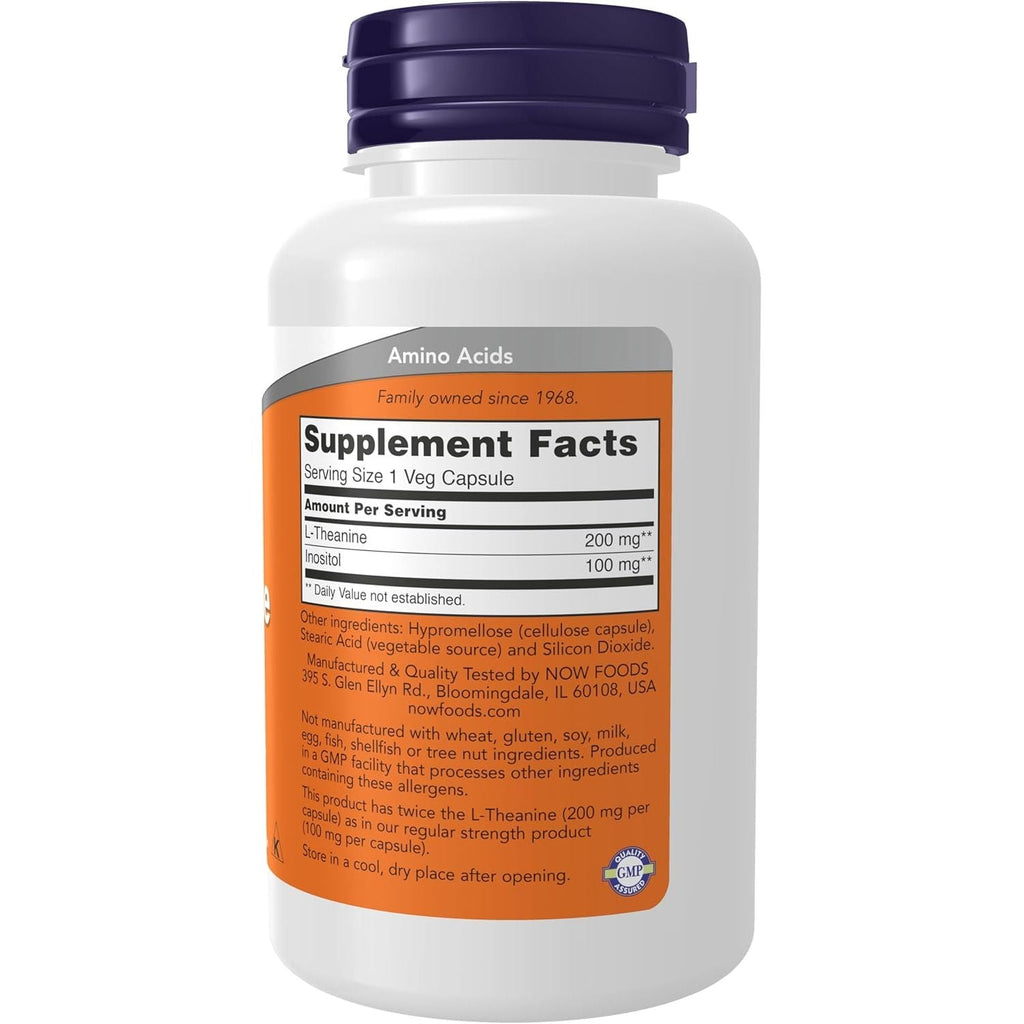 Buy now NOW Foods Supplements, L-Theanine 200 mg with Inositol, Stress Management*, 120 Veg Capsules at indiglob india