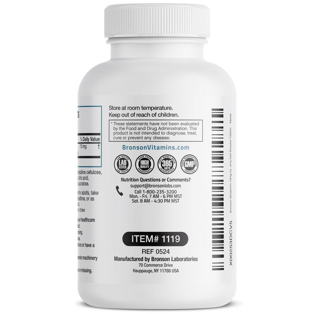 Bronson Melatonin 10 mg Sleep Support, Fast Dissolve Cherry, 100 Tablets | Helps You Fall Asleep Faster, Stay Asleep Longer & Wake Refreshed, Relaxation Support, Vegetarian Formula