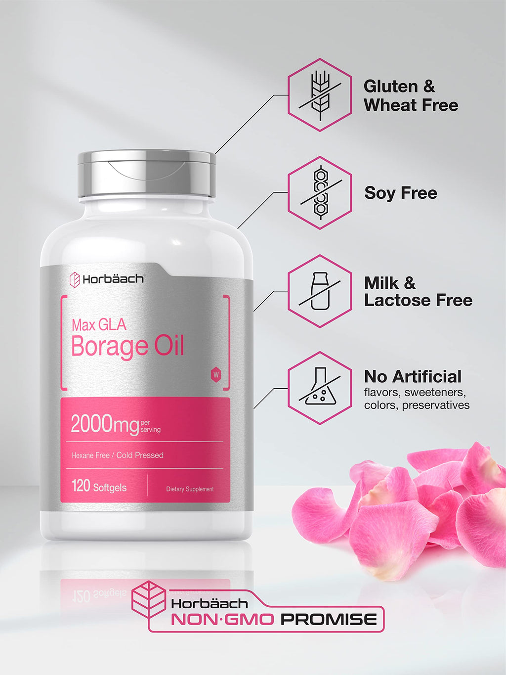 Horbäach Borage Oil Capsules 2000 mg | 120 Softgels | 320mg of GLA
