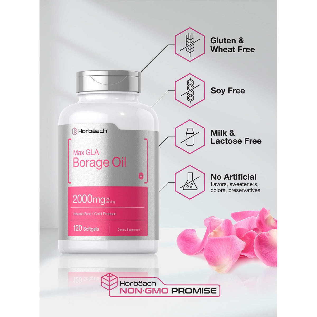 Horbäach Borage Oil Capsules 2000 mg | 120 Softgels | 320mg of GLA