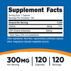 Nutricost CDP Choline (Citicoline) 300mg, 120 Vegetarian Capsules, GMO-Free | Gluten Free
