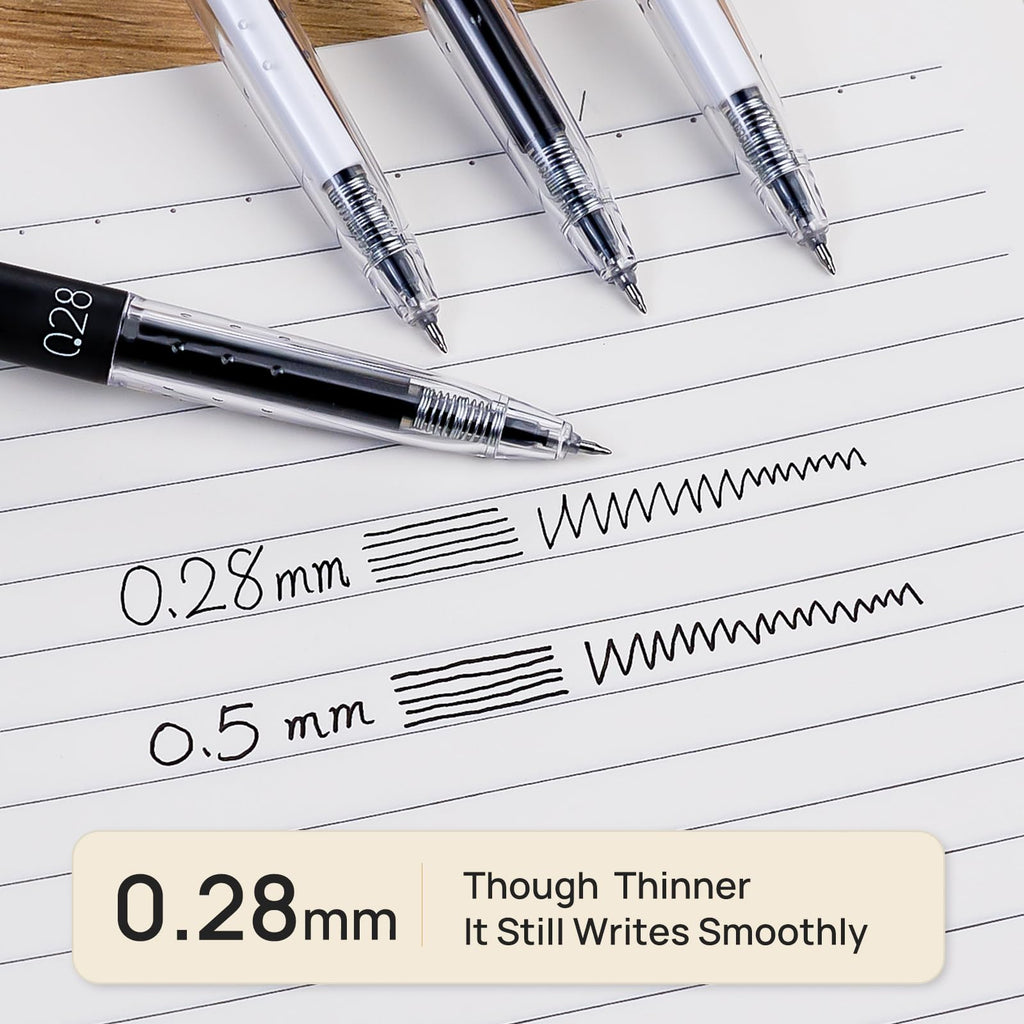 Retractable Gel Roller Pens, Japanese Style, 0.28mm Ultra Fine Point, Quick Dry Black Gel Ink, Precise and smooth writing, 8-Count Pack