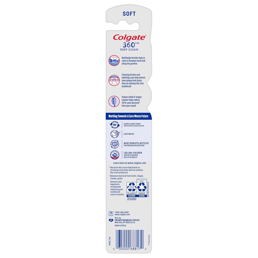Buy now Colgate 360 Toothbrush with Tongue and Cheek Cleaner, Soft Toothbrush, 1 Pack at indiglob india
