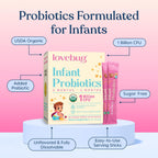 LOVEBUG Infant Probiotics 0-6 Months - USDA Organic Probiotics for Babies, Supports Baby Gas, Colic, Reflux, Diarrhea and Newborn Constipation Relief, Allergen & Sugar Free, Tasteless Powder, 30 Pack