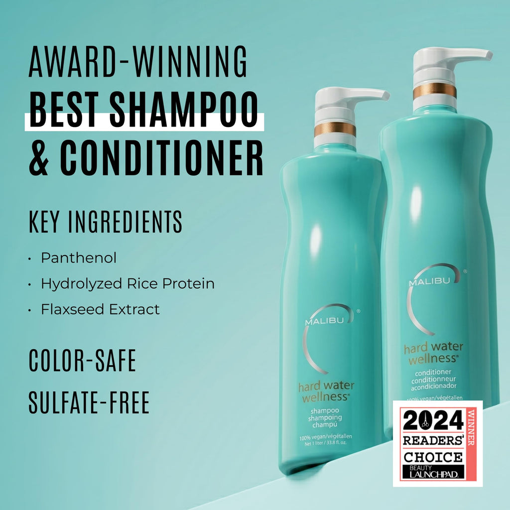 Malibu C Hard Water Wellness Shampoo and Conditioner Duo - Hydrating Hair Care for Shine & Manageability - Protects from Waterborne Elements That Cause Dry, Damaged Hair (33.8oz)