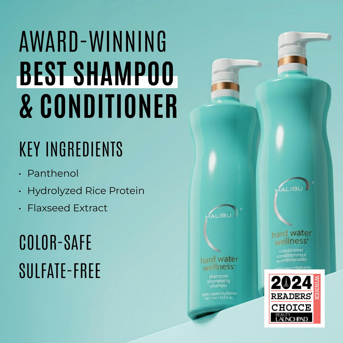 Malibu C Hard Water Wellness Shampoo and Conditioner Duo - Hydrating Hair Care for Shine & Manageability - Protects from Waterborne Elements That Cause Dry, Damaged Hair (33.8oz)