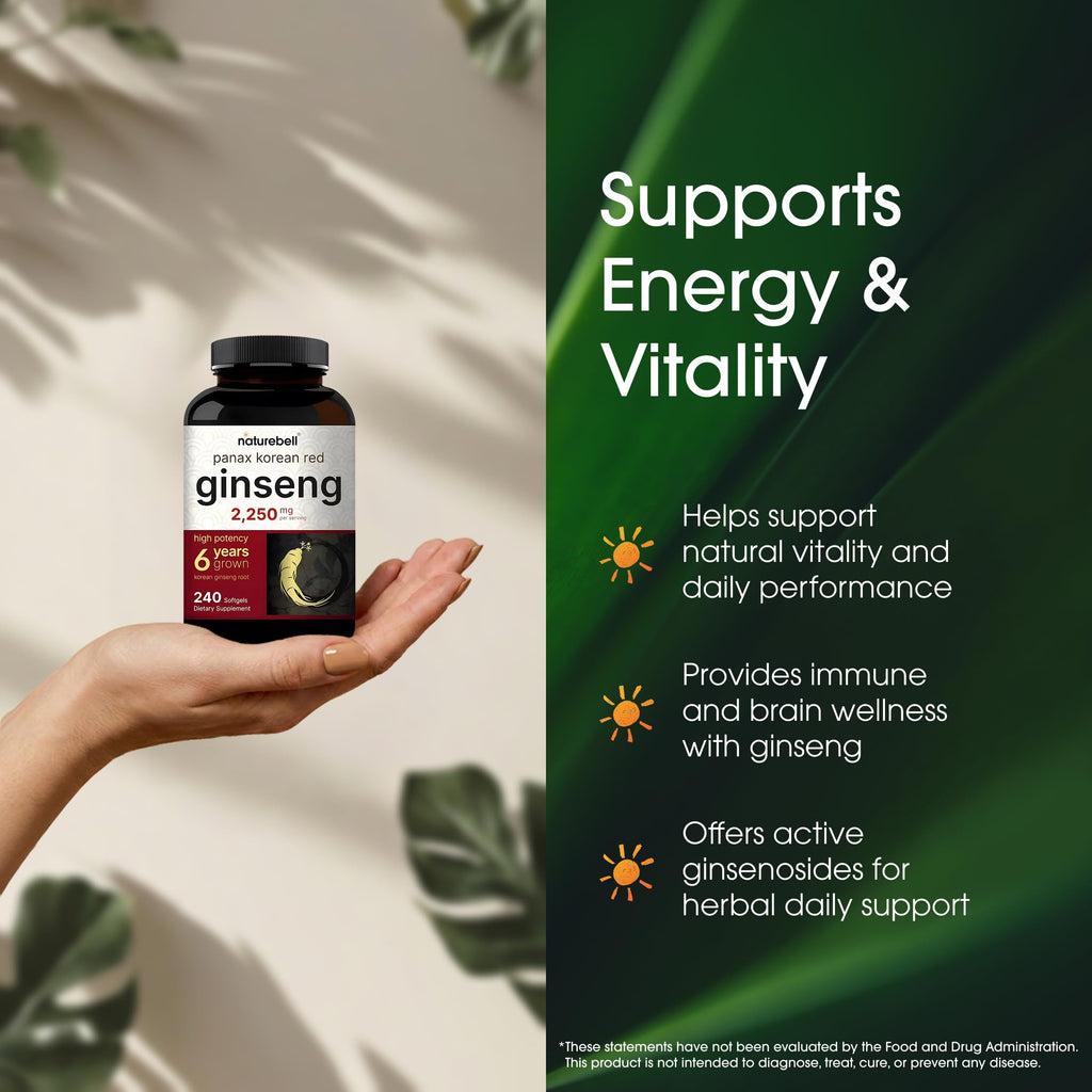 NatureBell Panax Korean Red Ginseng 2,250mg, 240 Softgels