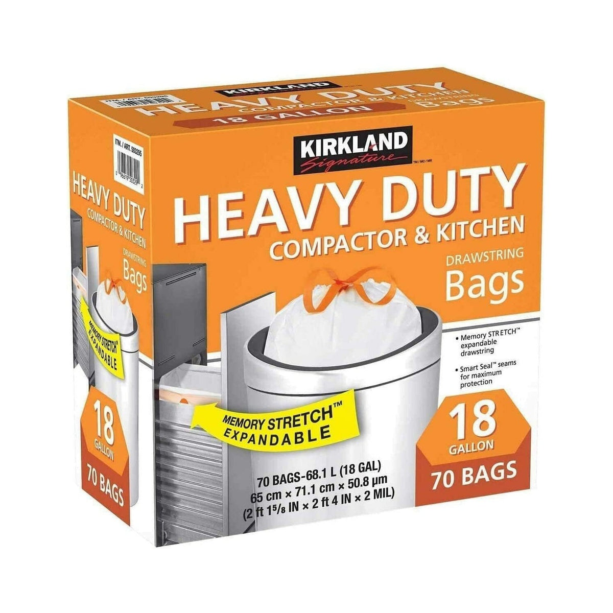KIRKLAND SIGNATURE Compactor Kitchen Trash Bag with Gripping Drawstring Secure Full Size, New Edition
