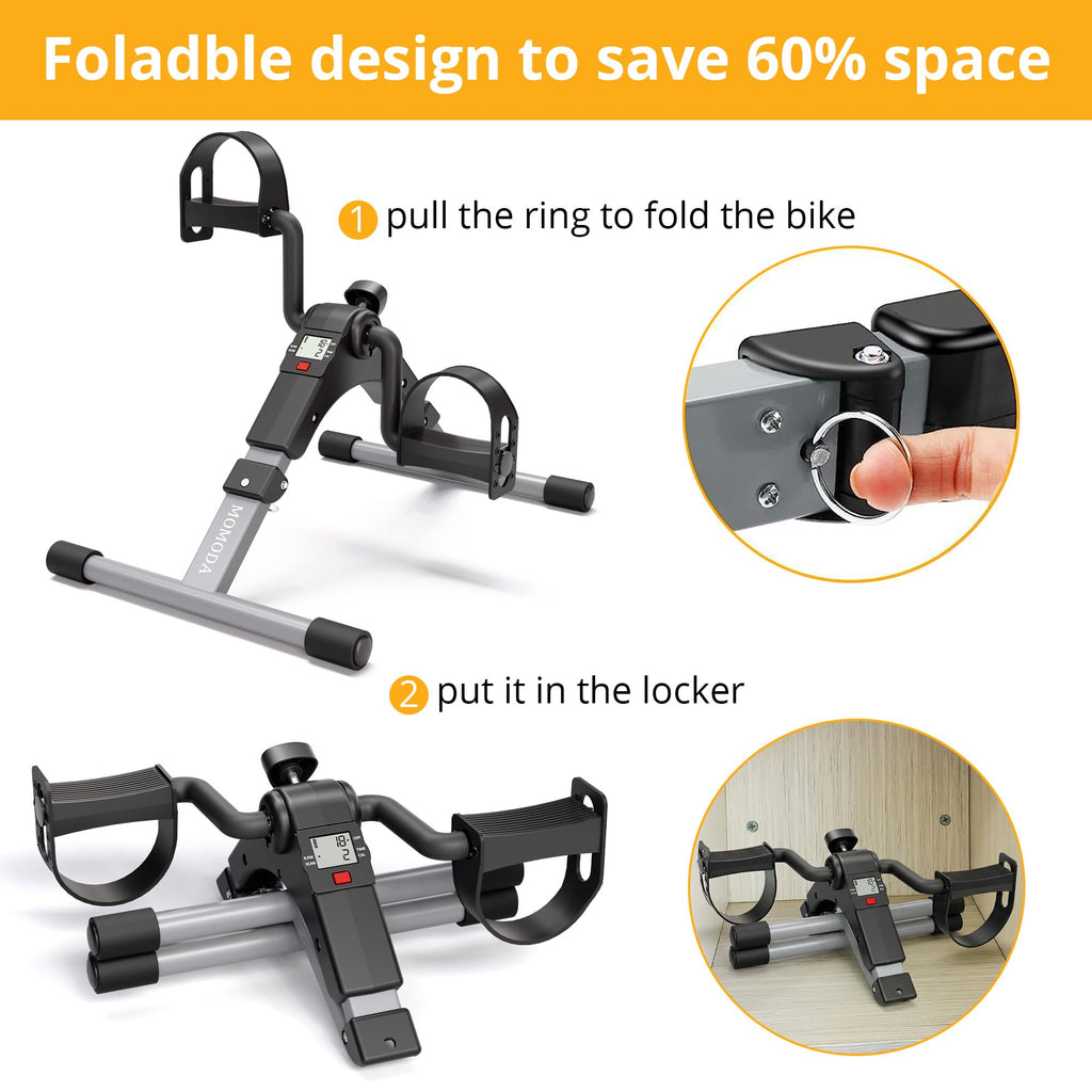 Pedal Exerciser Desk Exercise Bike Leg and Arm Exercise Bike with LCD Monitor Foldable and Portable(Black/Grey)