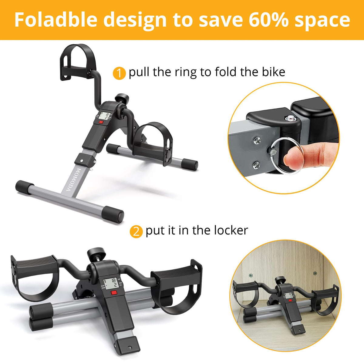 Pedal Exerciser Desk Exercise Bike Leg and Arm Exercise Bike with LCD Monitor Foldable and Portable(Black/Grey)