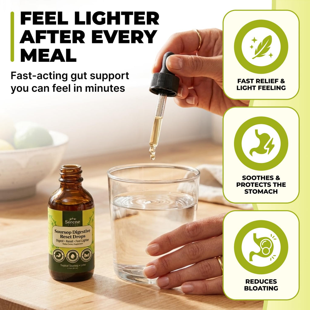 Serene Herbs Soursop Digestive Reset Drops 2 fl oz – Tropical Soursop & Lime Liquid Supplement – Supports Digestion