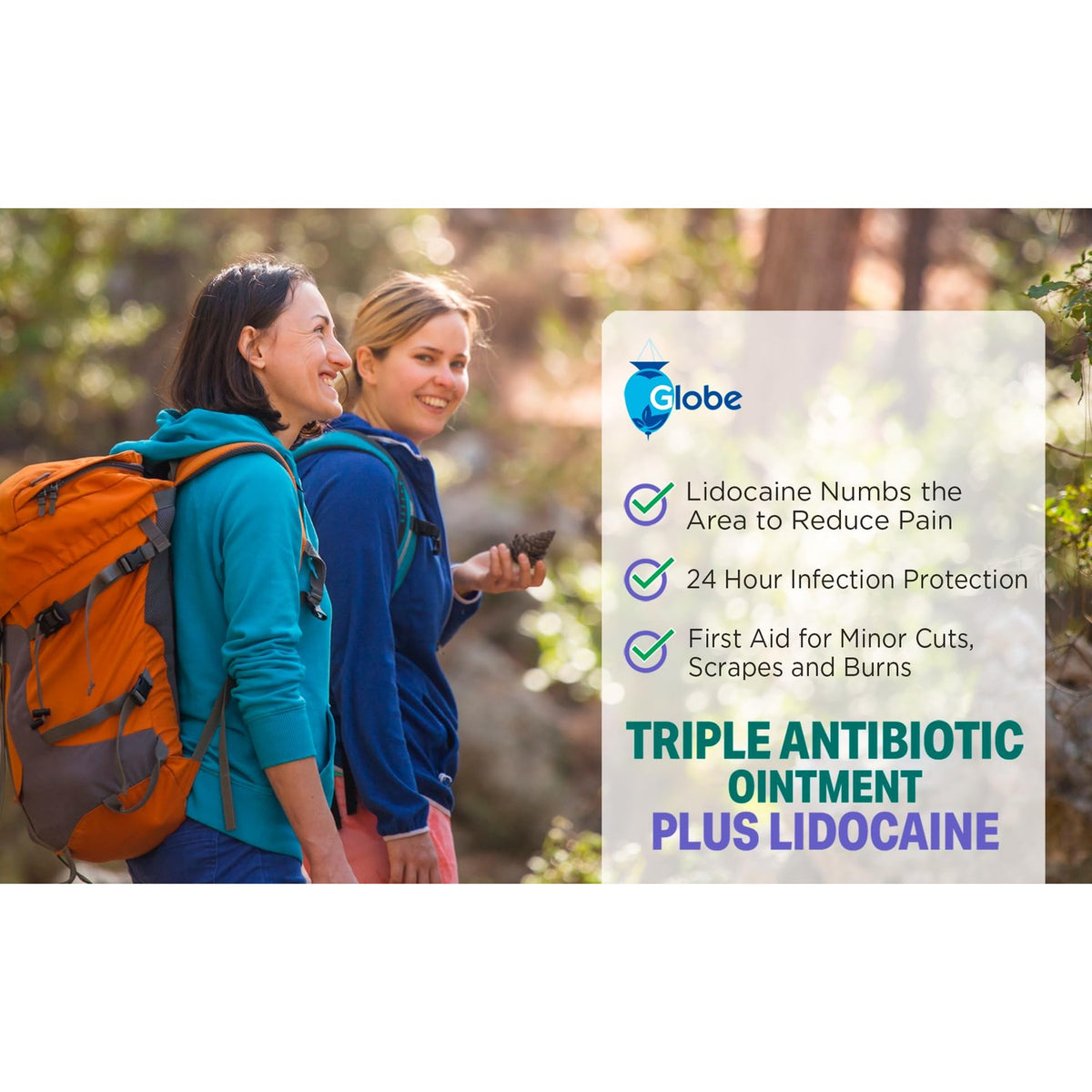 Globe Triple Antibiotic Ointment With Lidocaine, 2 Pack, 1 oz Tubes