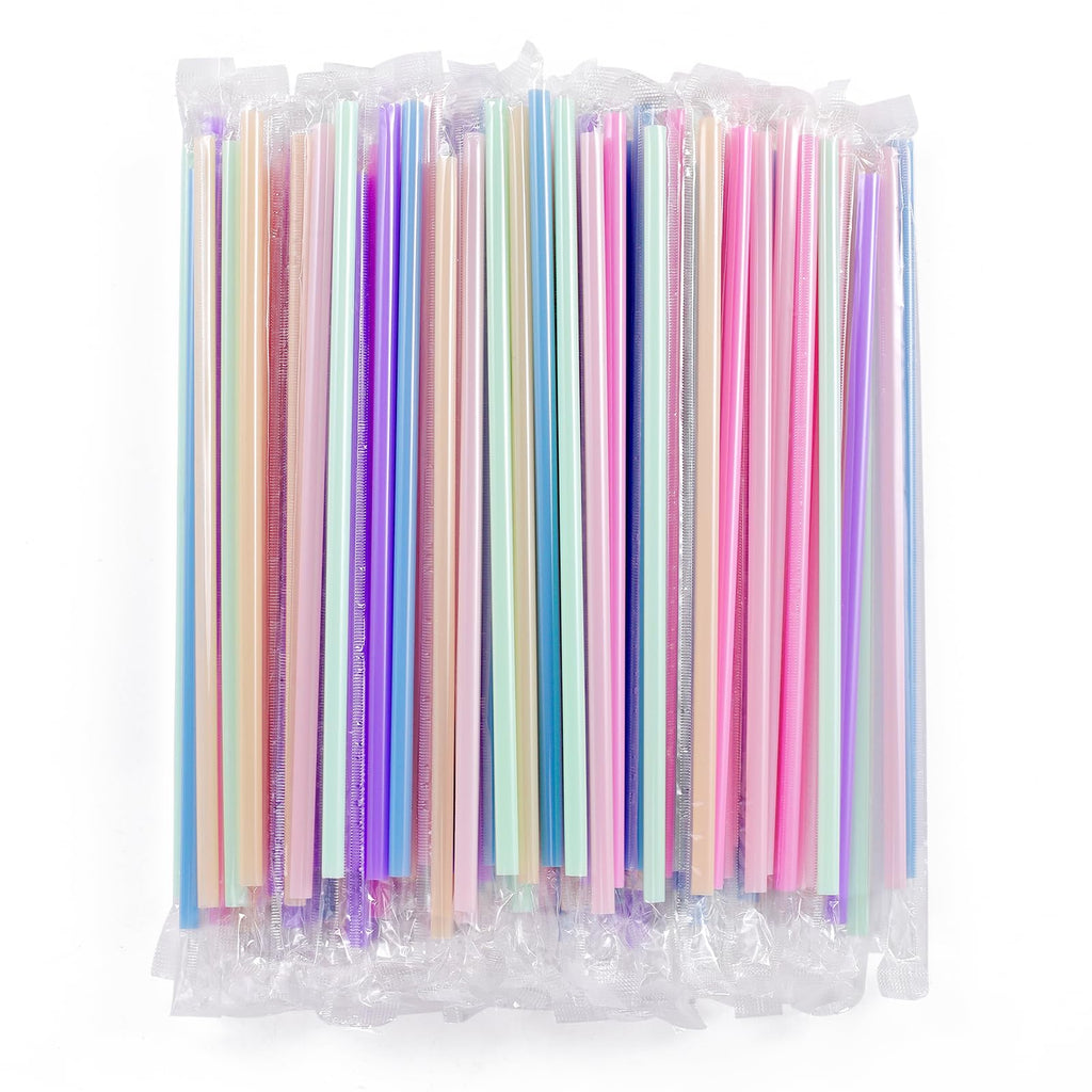 [Individually Wrapped] 100Pcs Disposable Plastic Drinking Straws - 8.26" Long and 0.24 Diameter Colorful Cute Straws for Juice,Coffee,Milk,Cocktail, Bachelorette/Birthday Party, Bridal/Baby Shower