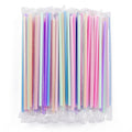 [Individually Wrapped] 100Pcs Disposable Plastic Drinking Straws - 8.26" Long and 0.24 Diameter Colorful Cute Straws for Juice,Coffee,Milk,Cocktail, Bachelorette/Birthday Party, Bridal/Baby Shower