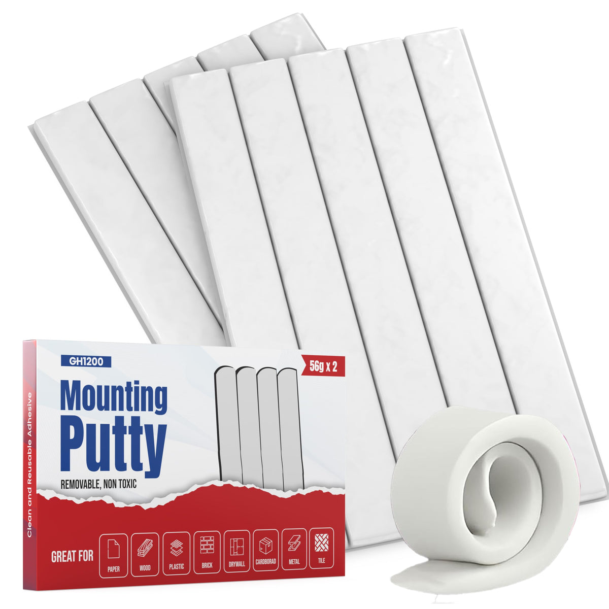 GH1200 Sticky Tack Putty - Poster Putty for Walls no Damage with Strong Adhesive to Hang Pictures, Posters & Decorations Reusable & Removable Mounting Putty (56g x 2 PCs)