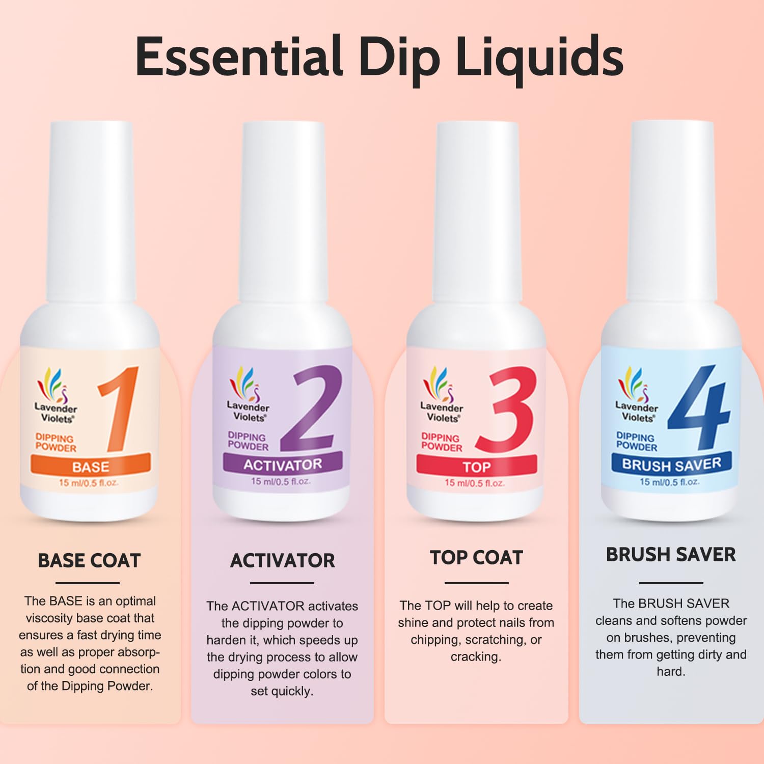 Buy now Lavender Violets Dip Powder Liquid Set with Activator, Base Top Coat and Brush Saver 0.5oz/Bot Nail File Necessary Tools for Dipping Powder Acrylic Manicure Pedicure J775 at indiglob india